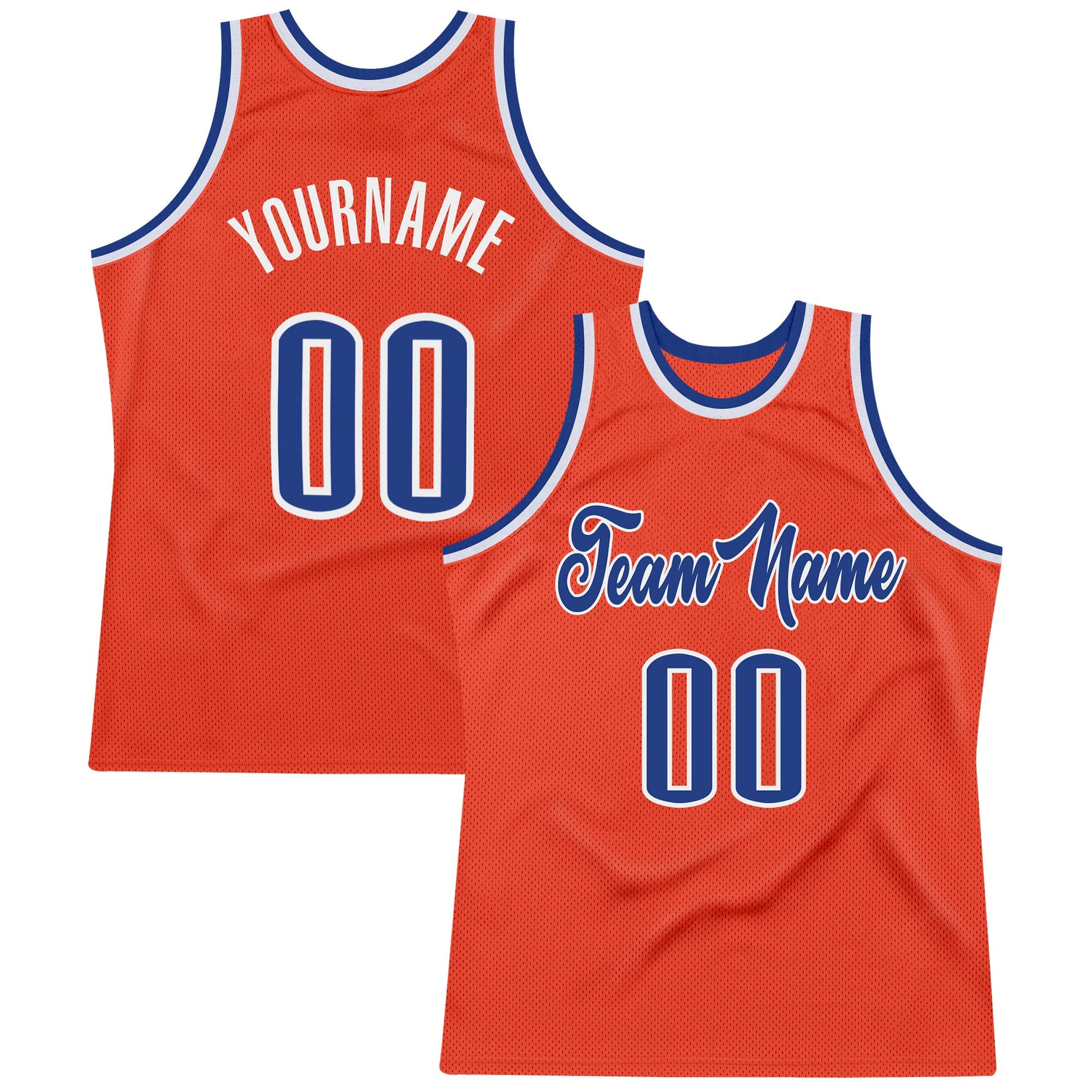 Custom Orange Royal-White Authentic Throwback Basketball Jersey - Main View