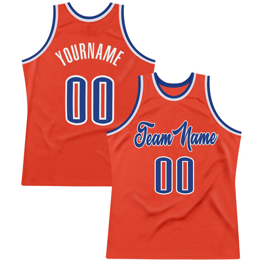 Custom Orange Royal-White Authentic Throwback Basketball Jersey - Main View