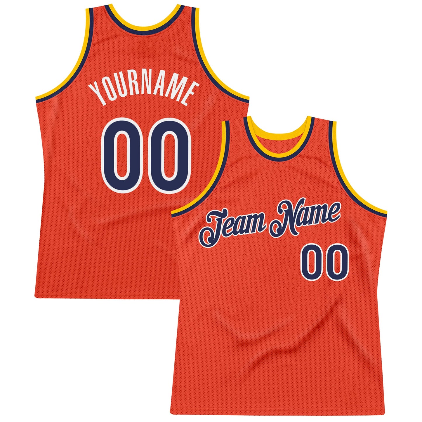 Custom Orange Navy-Gold Authentic Throwback Basketball Jersey - Main View