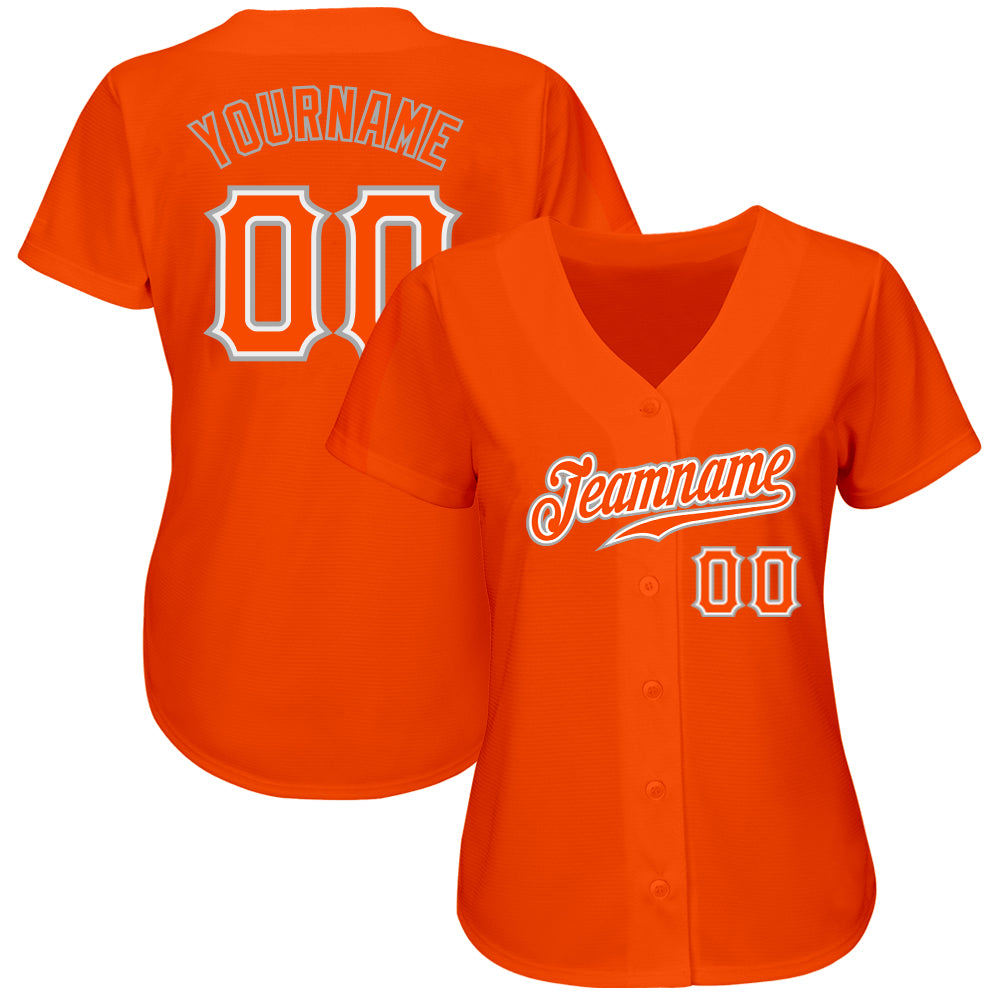 Custom Orange Orange-Gray Authentic Baseball Jersey view 3
