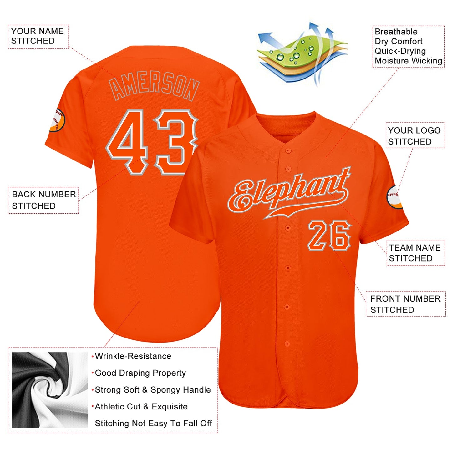 Custom Orange Orange-Gray Authentic Baseball Jersey view 4