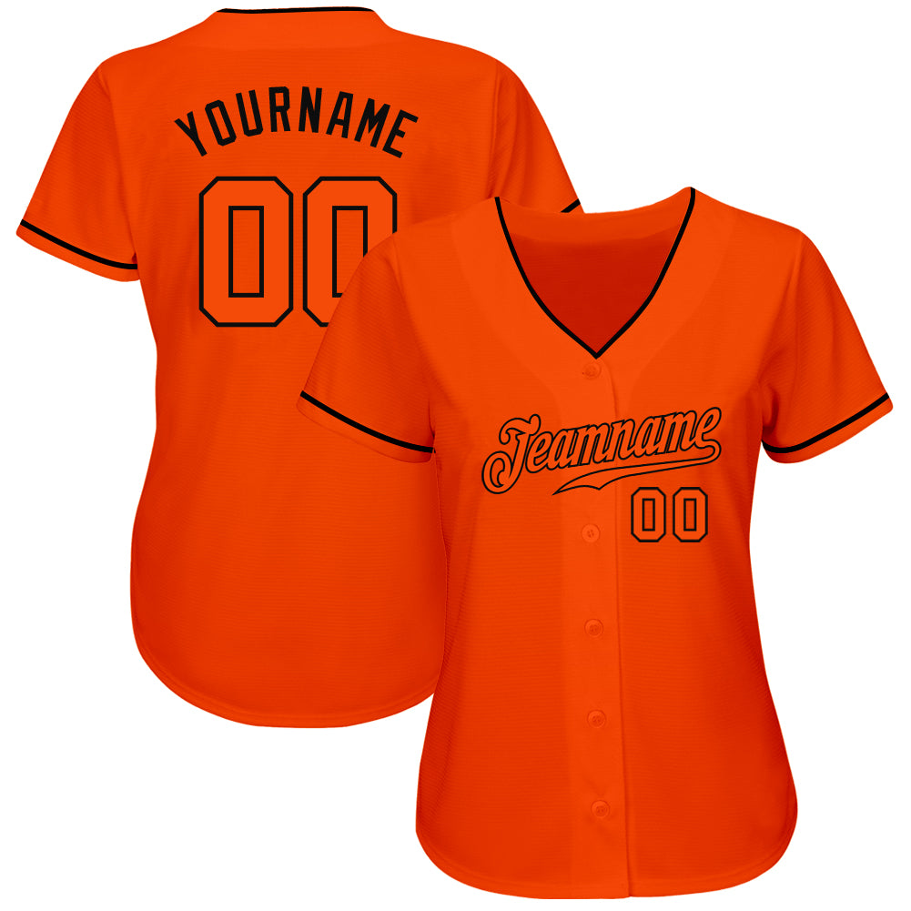 Custom Orange Orange-Black Authentic Baseball Jersey view 2