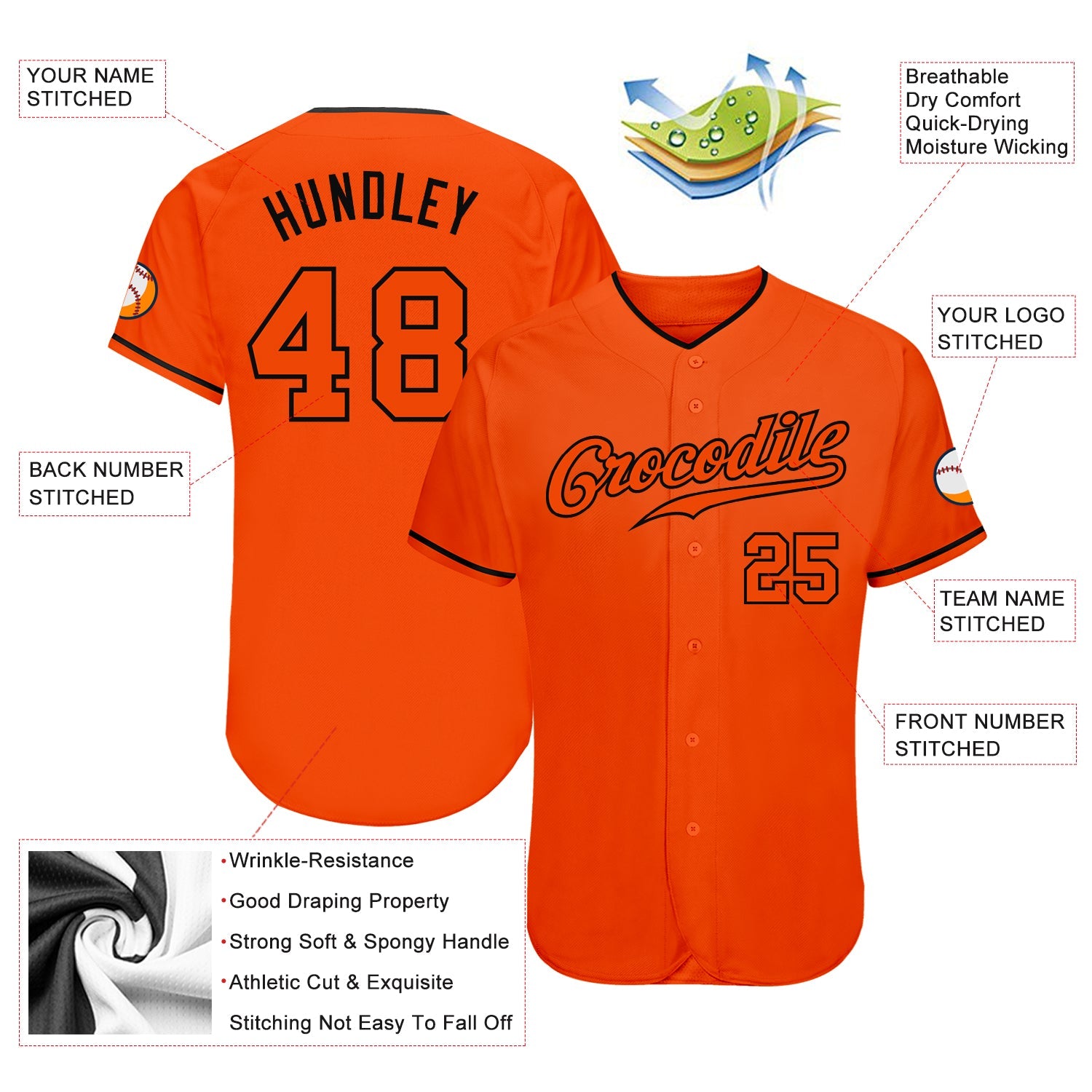 Custom Orange Orange-Black Authentic Baseball Jersey view 3