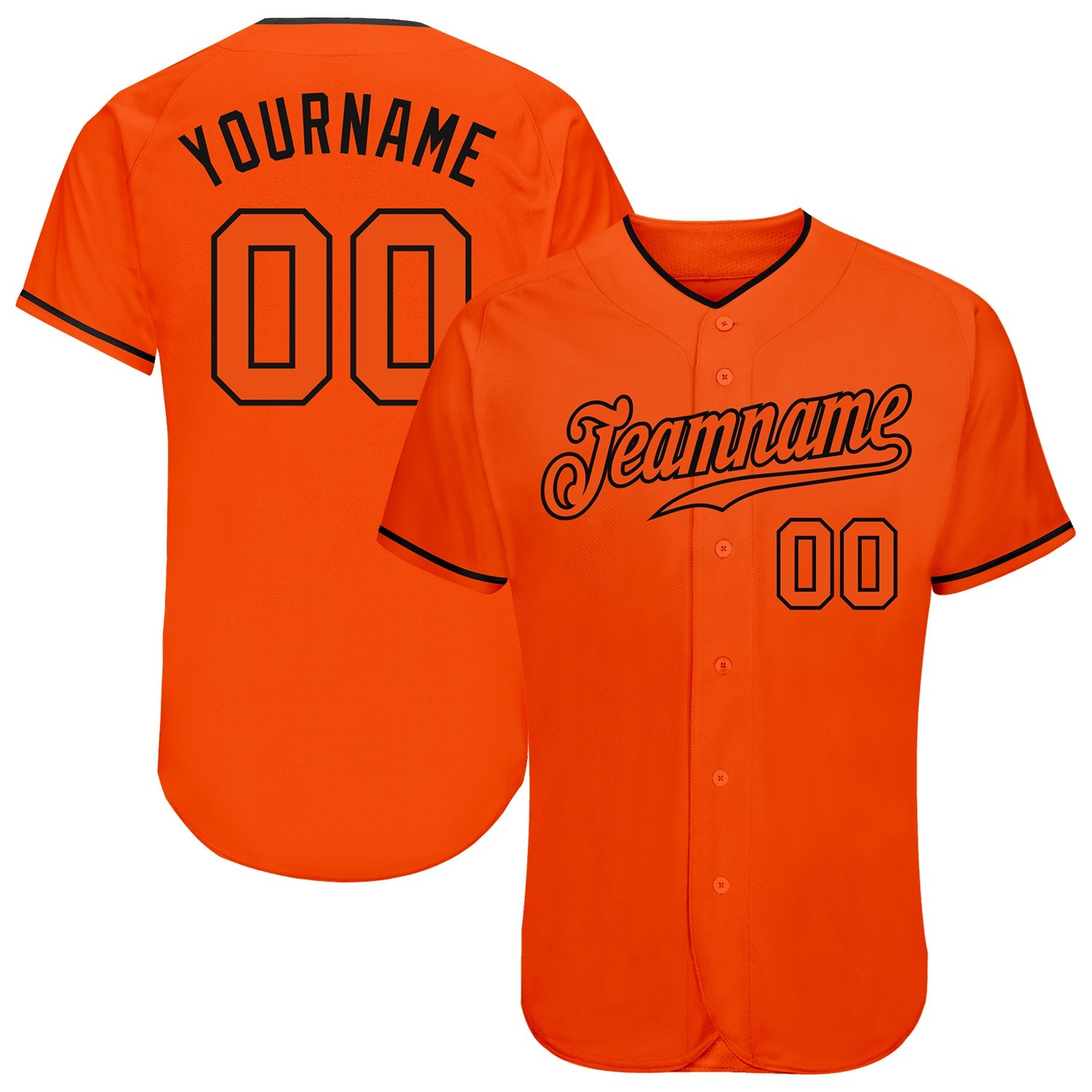 Custom Orange Orange-Black Authentic Baseball Jersey - Main View