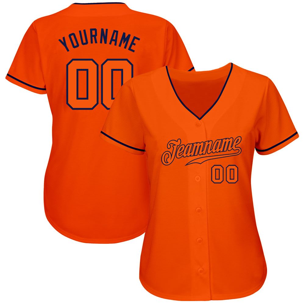 Custom Orange Orange-Navy Authentic Baseball Jersey view 2