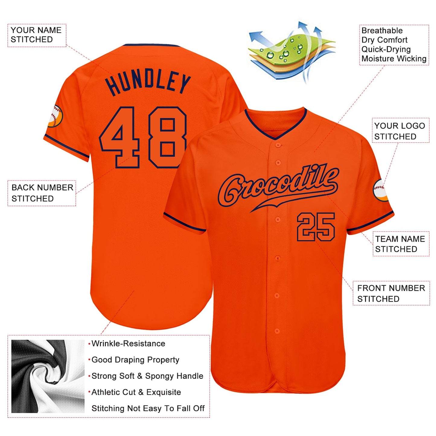 Custom Orange Orange-Navy Authentic Baseball Jersey view 3