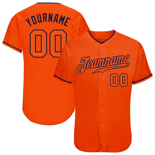Custom Orange Orange-Navy Authentic Baseball Jersey - Main View