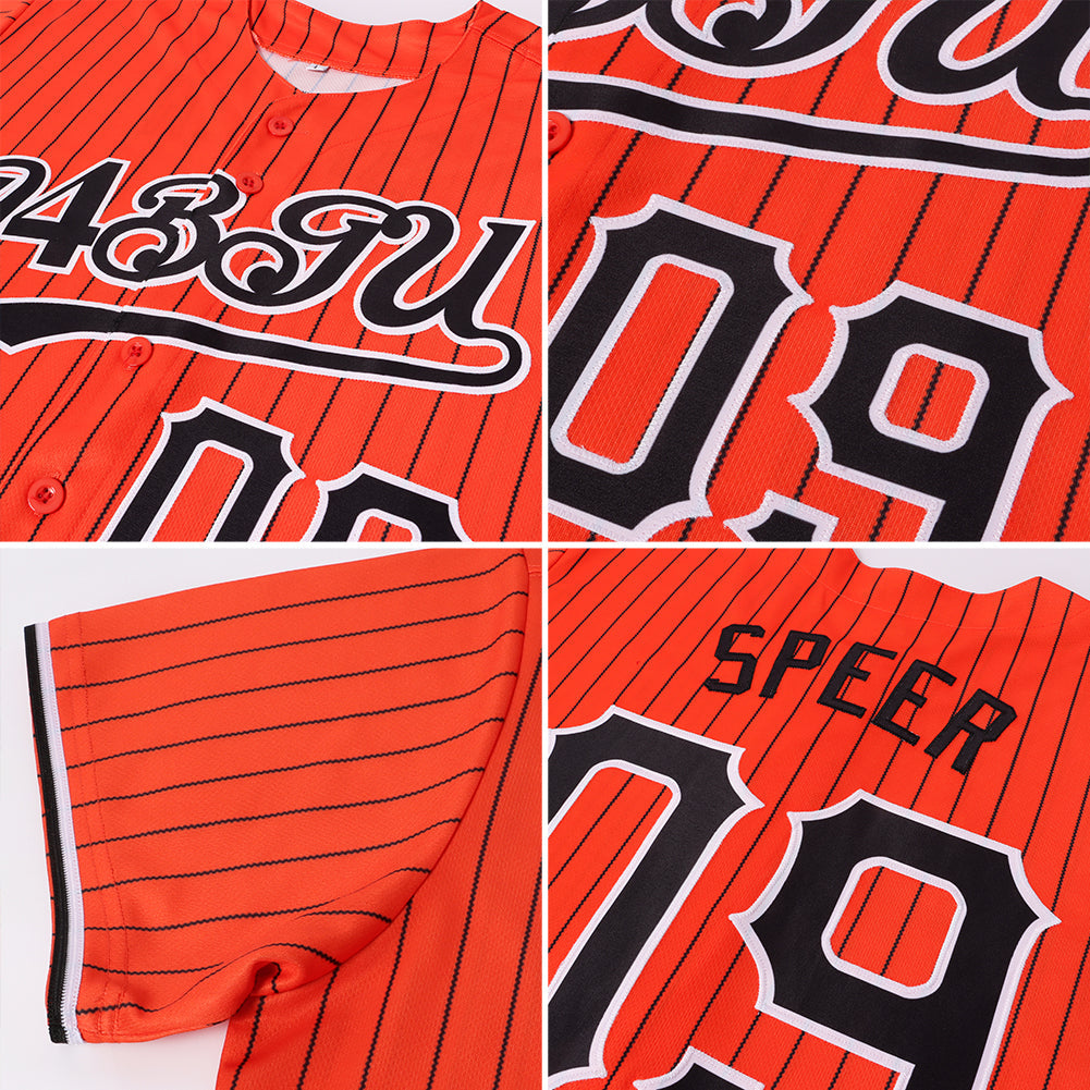 Custom Orange Black Pinstripe Black-White Authentic Baseball Jersey view 6