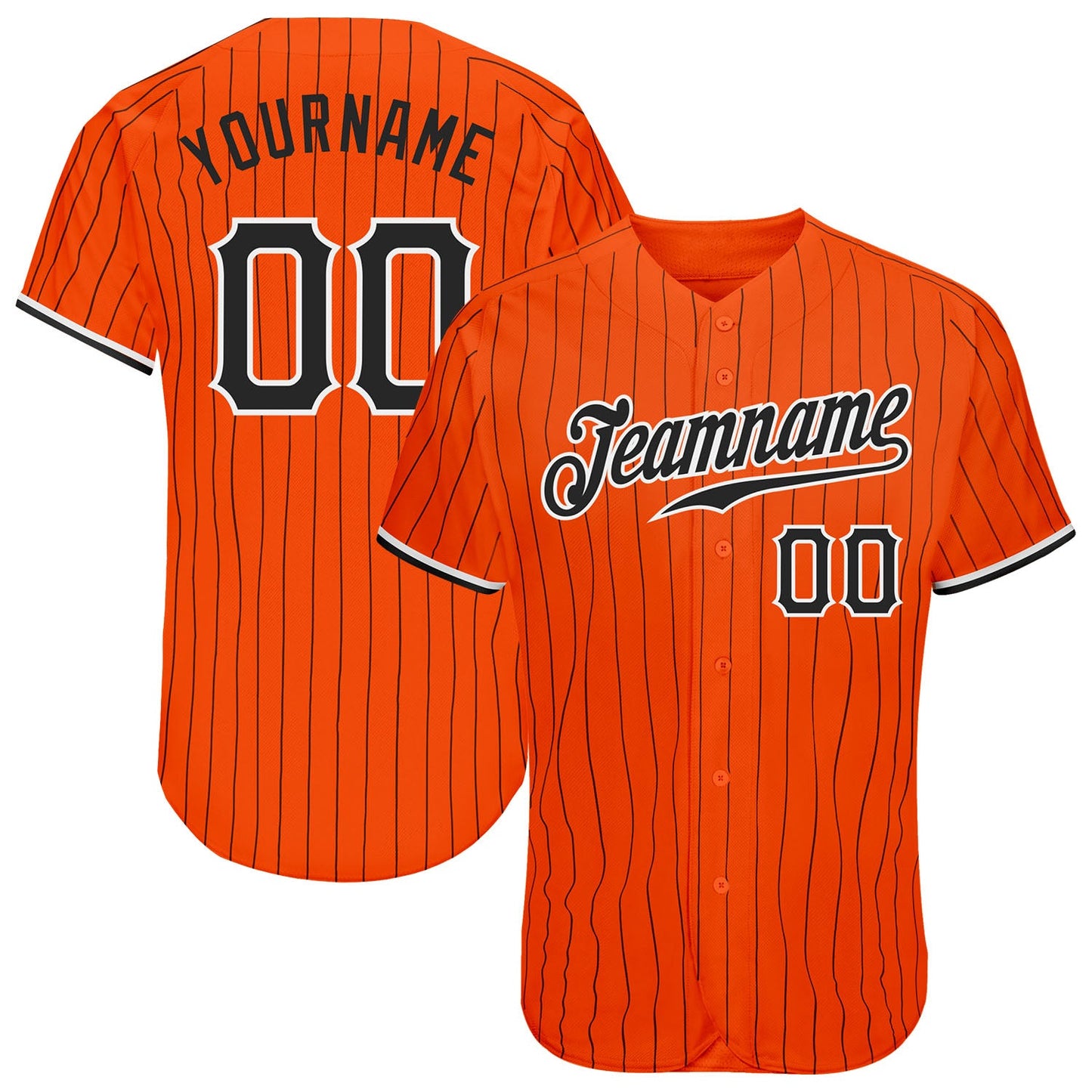Custom Orange Black Pinstripe Black-White Authentic Baseball Jersey - Main View
