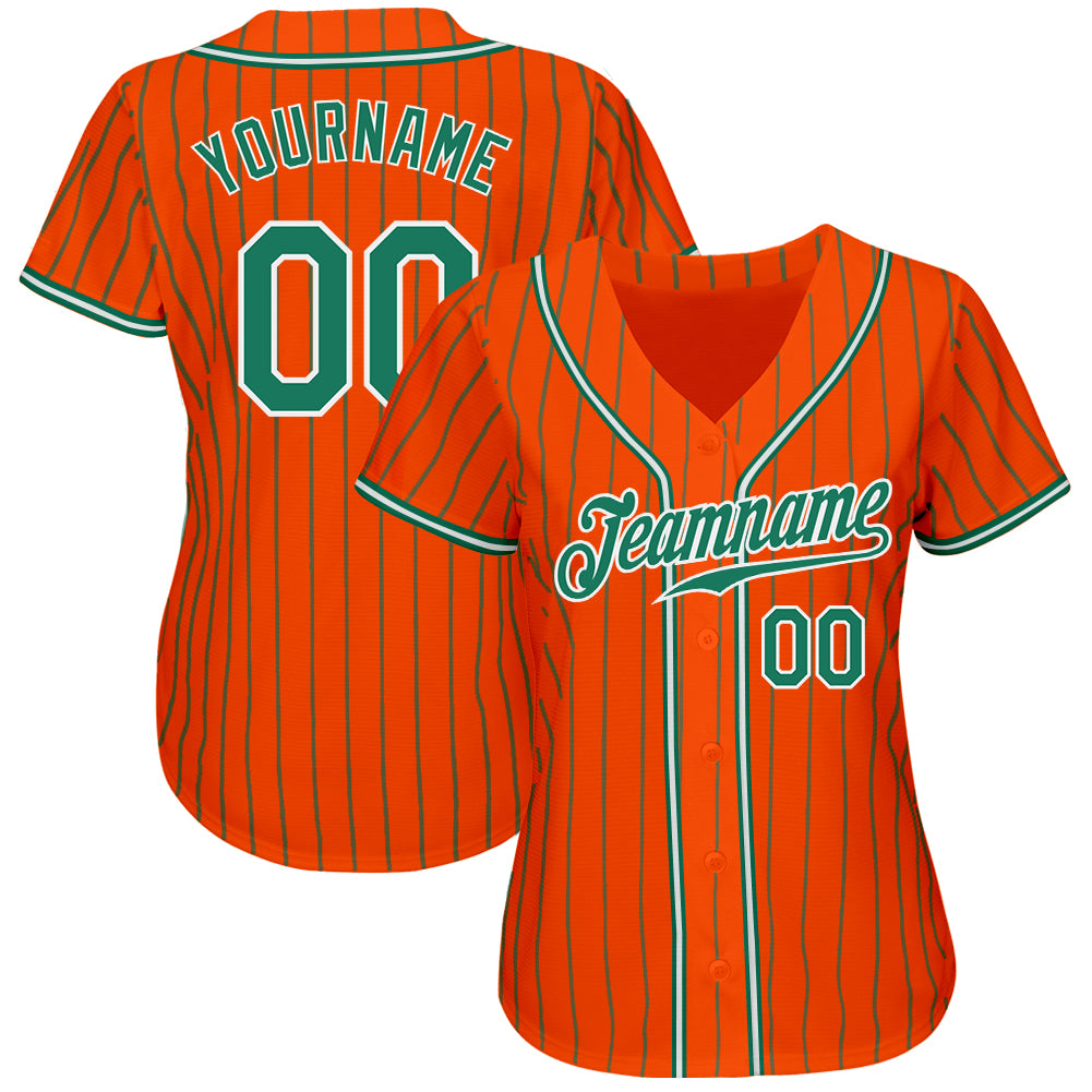 Custom Orange Kelly Green Pinstripe Kelly Green-White Authentic Baseball Jersey view 2