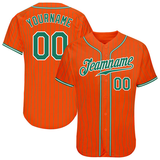 Custom Orange Kelly Green Pinstripe Kelly Green-White Authentic Baseball Jersey - Main View