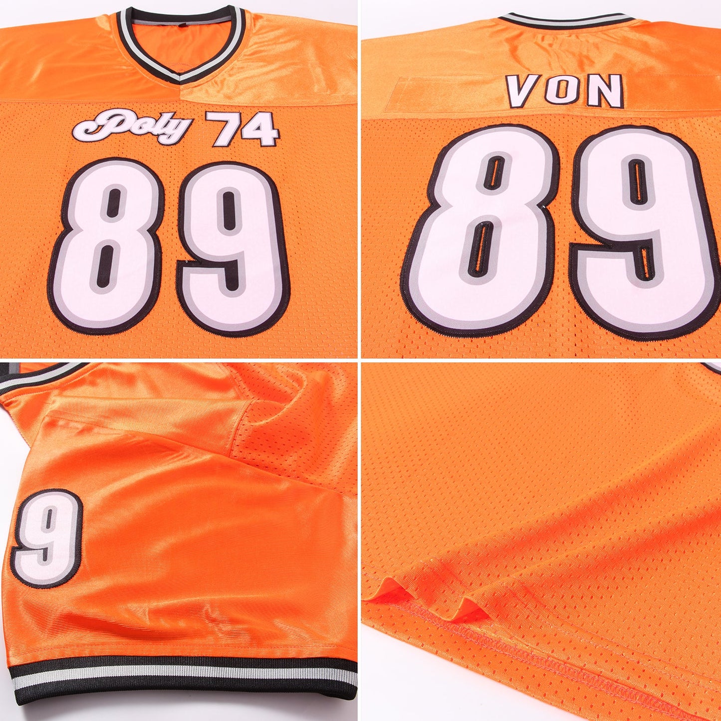 Custom Orange White-Black Mesh Authentic Throwback Football Jersey view 7