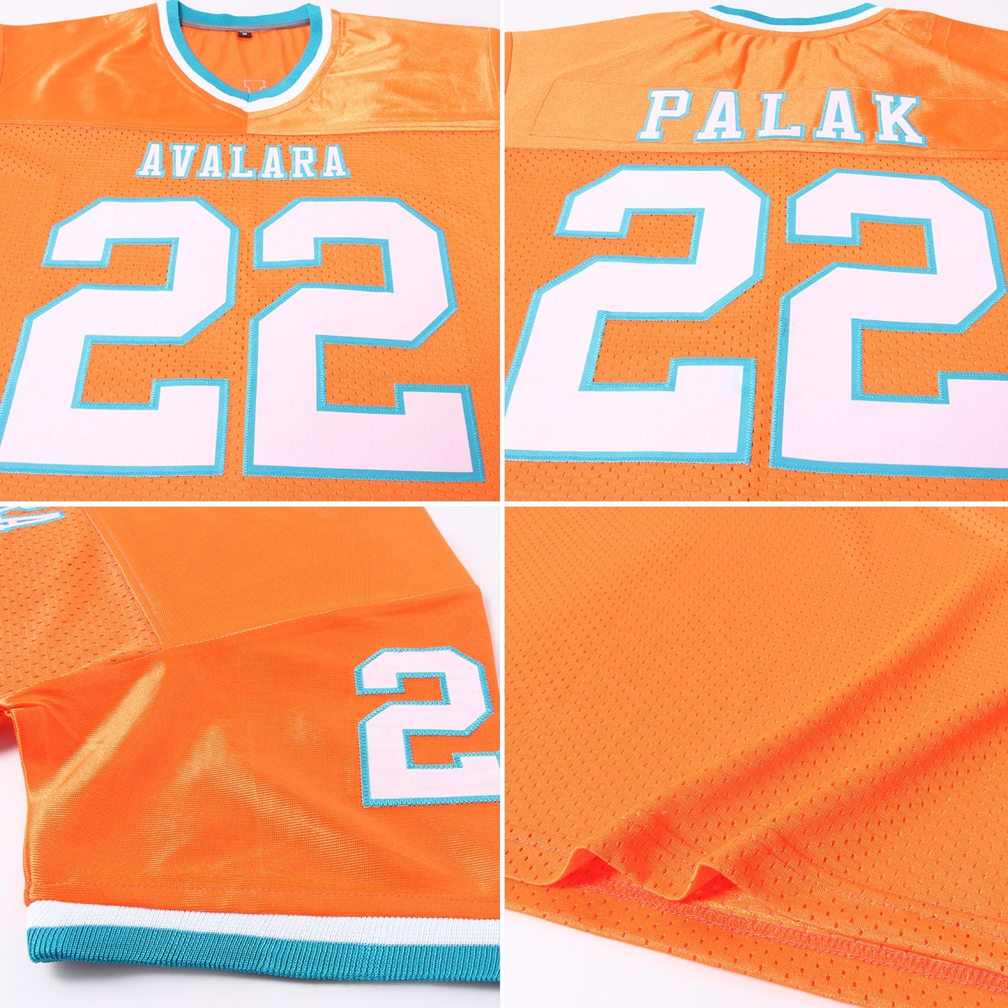 Custom Orange White-Teal Mesh Authentic Throwback Football Jersey view 5