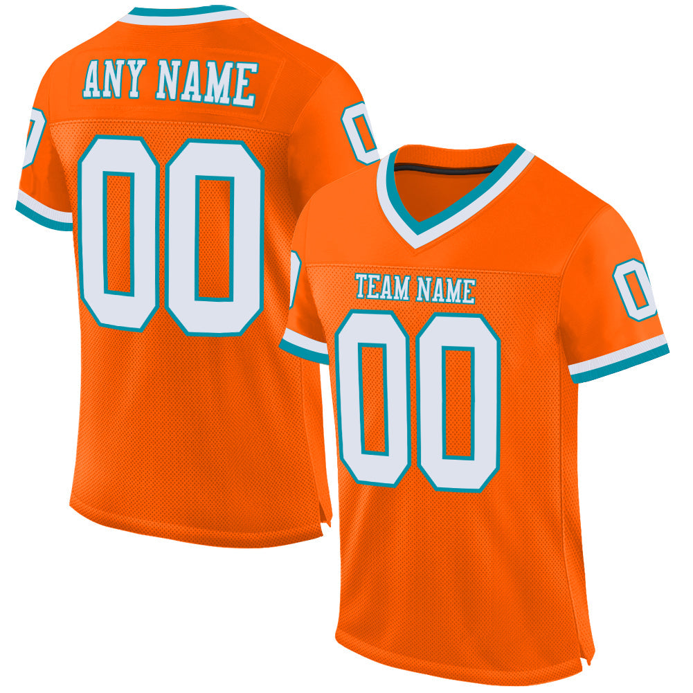 Custom Orange White-Teal Mesh Authentic Throwback Football Jersey - Main View
