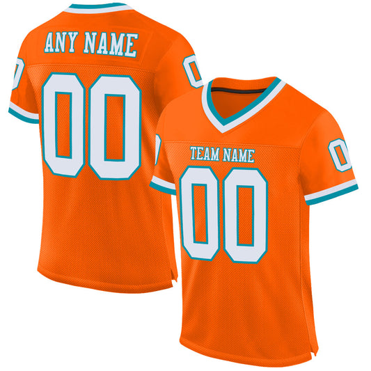 Custom Orange White-Teal Mesh Authentic Throwback Football Jersey - Main View