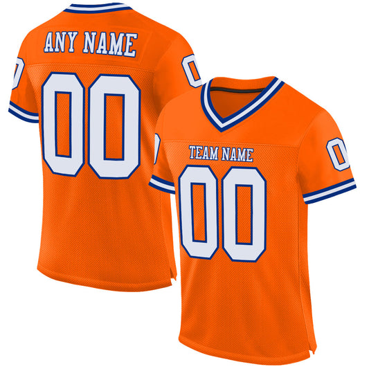 Custom Orange White-Royal Mesh Authentic Throwback Football Jersey - Main View
