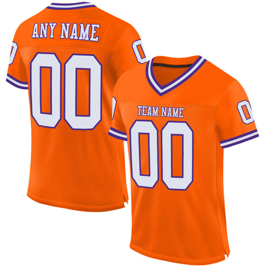 Custom Orange White-Purple Mesh Authentic Throwback Football Jersey - Main View