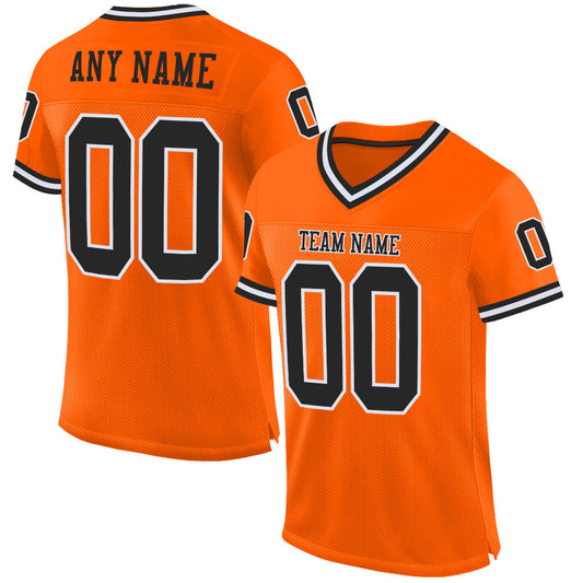 Custom Orange Black-White Mesh Authentic Throwback Football Jersey - Main View