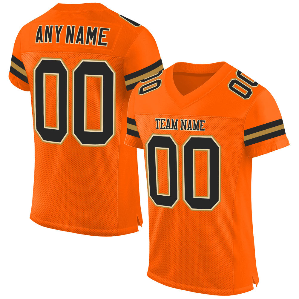 Custom Orange Black-Old Gold Mesh Authentic Football Jersey - Main View