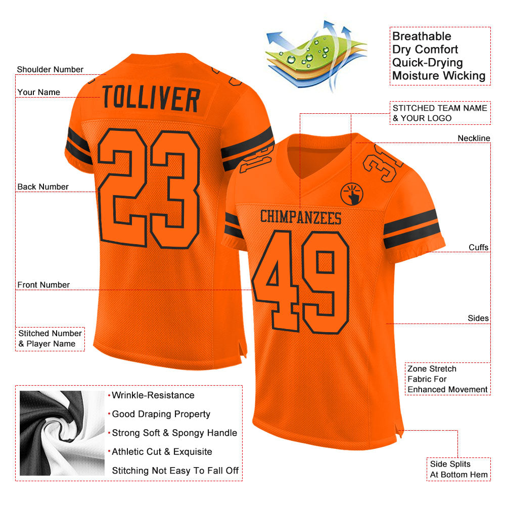 Custom Orange Orange-Black Mesh Authentic Football Jersey view 2