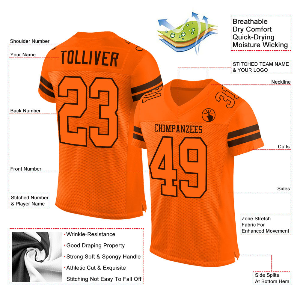 Custom Orange Orange-Brown Mesh Authentic Football Jersey view 2