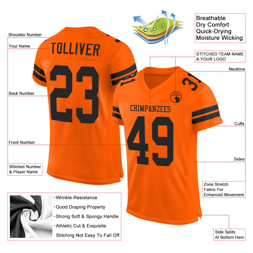 Custom Orange Black Mesh Authentic Football Jersey view 2