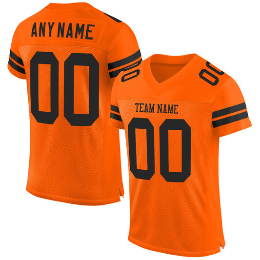 Custom Orange Black Mesh Authentic Football Jersey - Main View