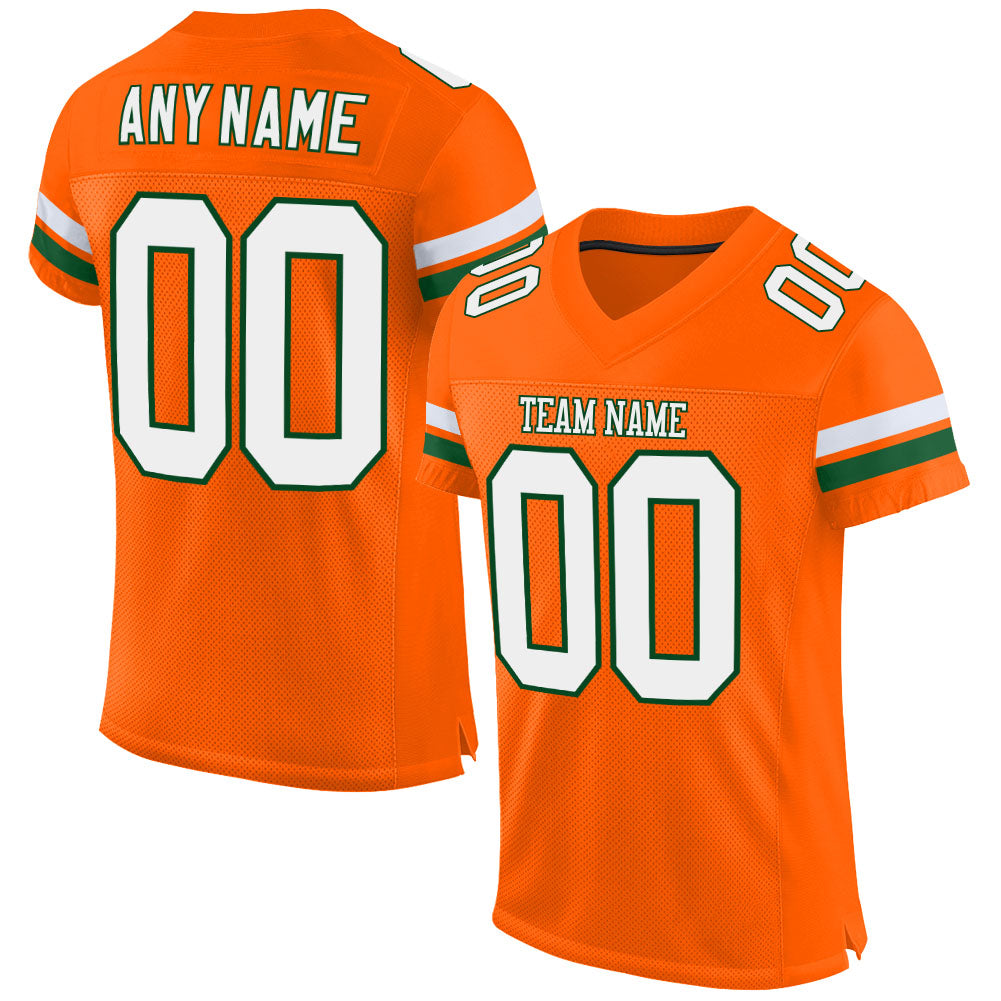 Custom Orange White-Green Mesh Authentic Football Jersey - Main View