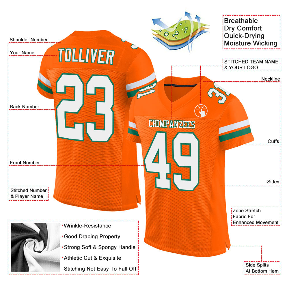 Custom Orange White-Kelly Green Mesh Authentic Football Jersey view 2