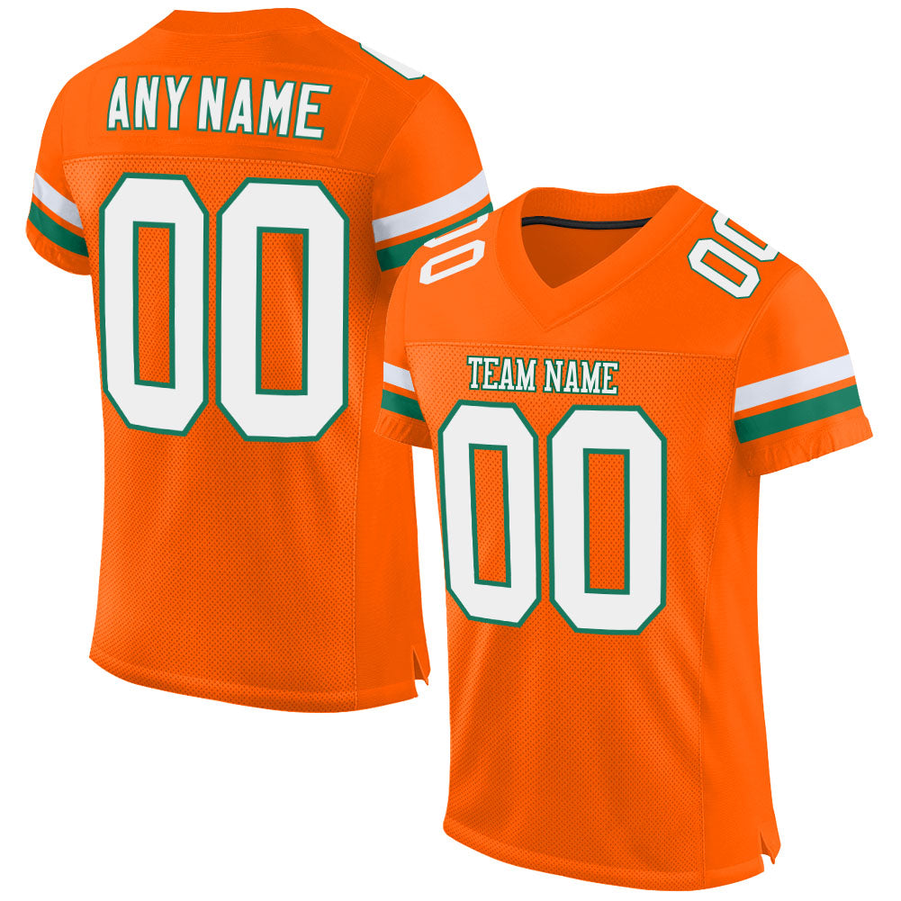 Custom Orange White-Kelly Green Mesh Authentic Football Jersey - Main View