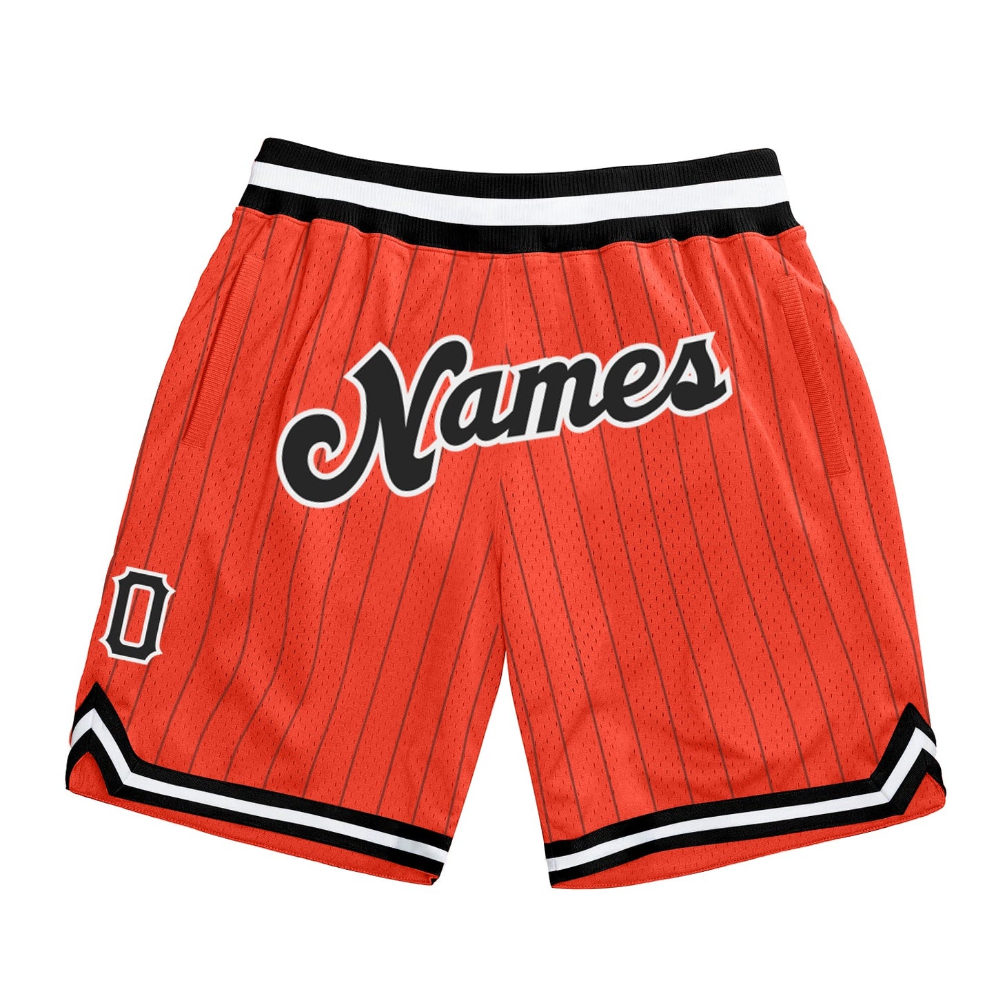 Custom Orange Black Pinstripe Black-White Authentic Basketball Shorts - Main View