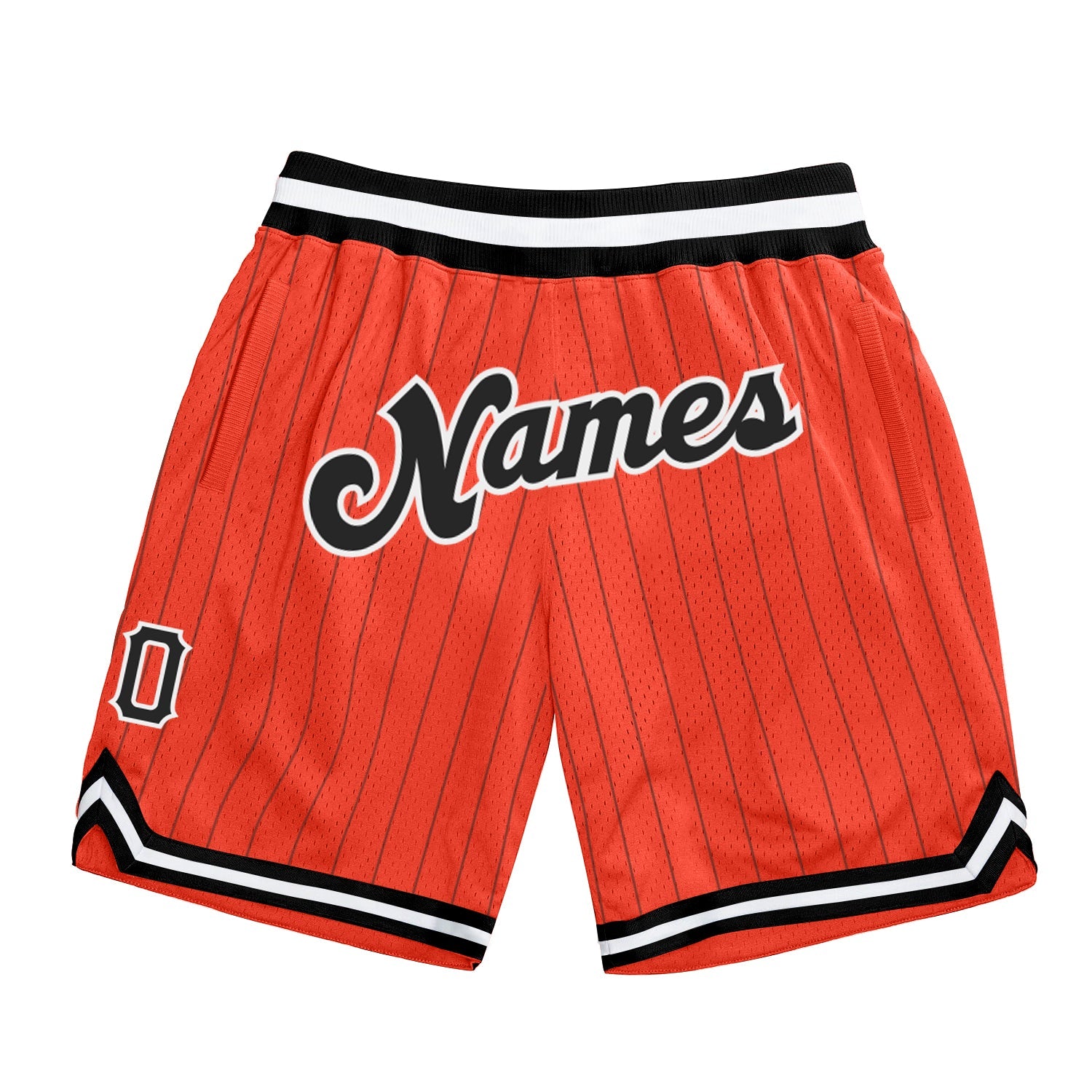 Custom Orange Black Pinstripe Black-White Authentic Basketball Shorts - Main View