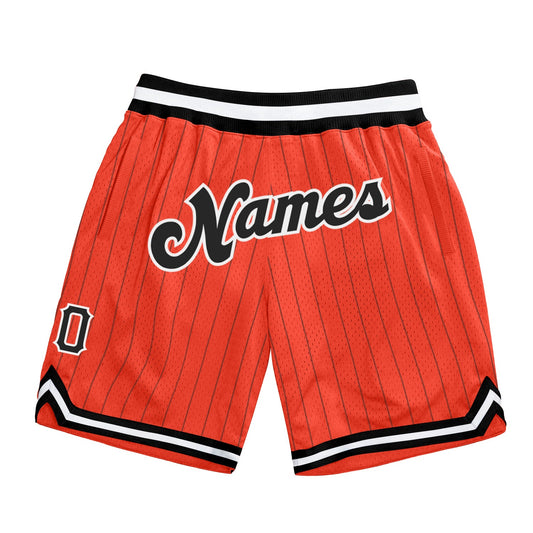 Custom Orange Black Pinstripe Black-White Authentic Basketball Shorts - Main View