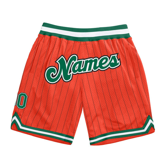 Custom Orange Black Pinstripe Kelly Green-White Authentic Basketball Shorts - Main View