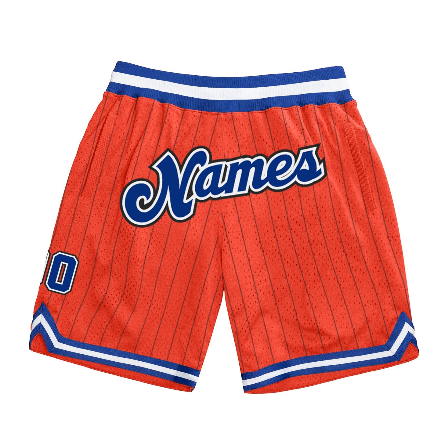 Custom Orange Black Pinstripe Royal-White Authentic Basketball Shorts - Main View