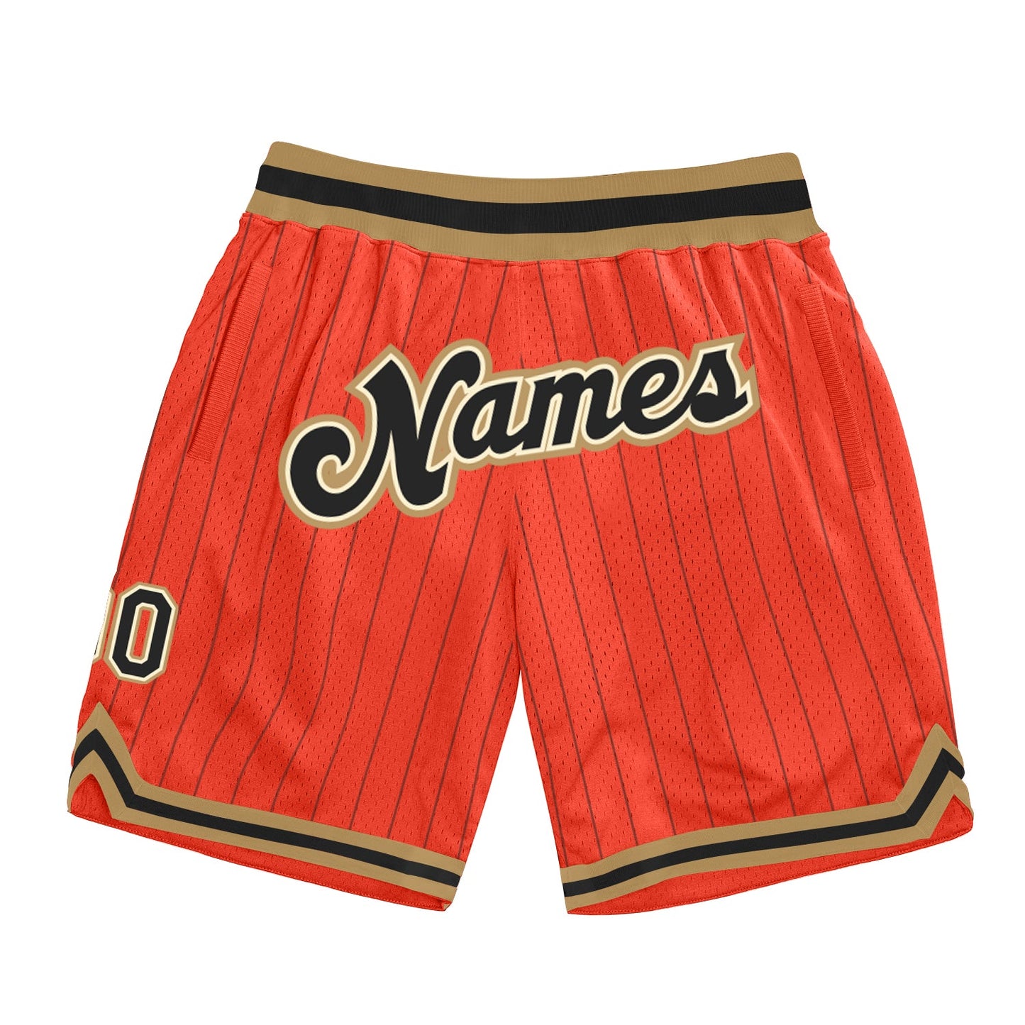Custom Orange Black Pinstripe Black-Old Gold Authentic Basketball Shorts - Main View