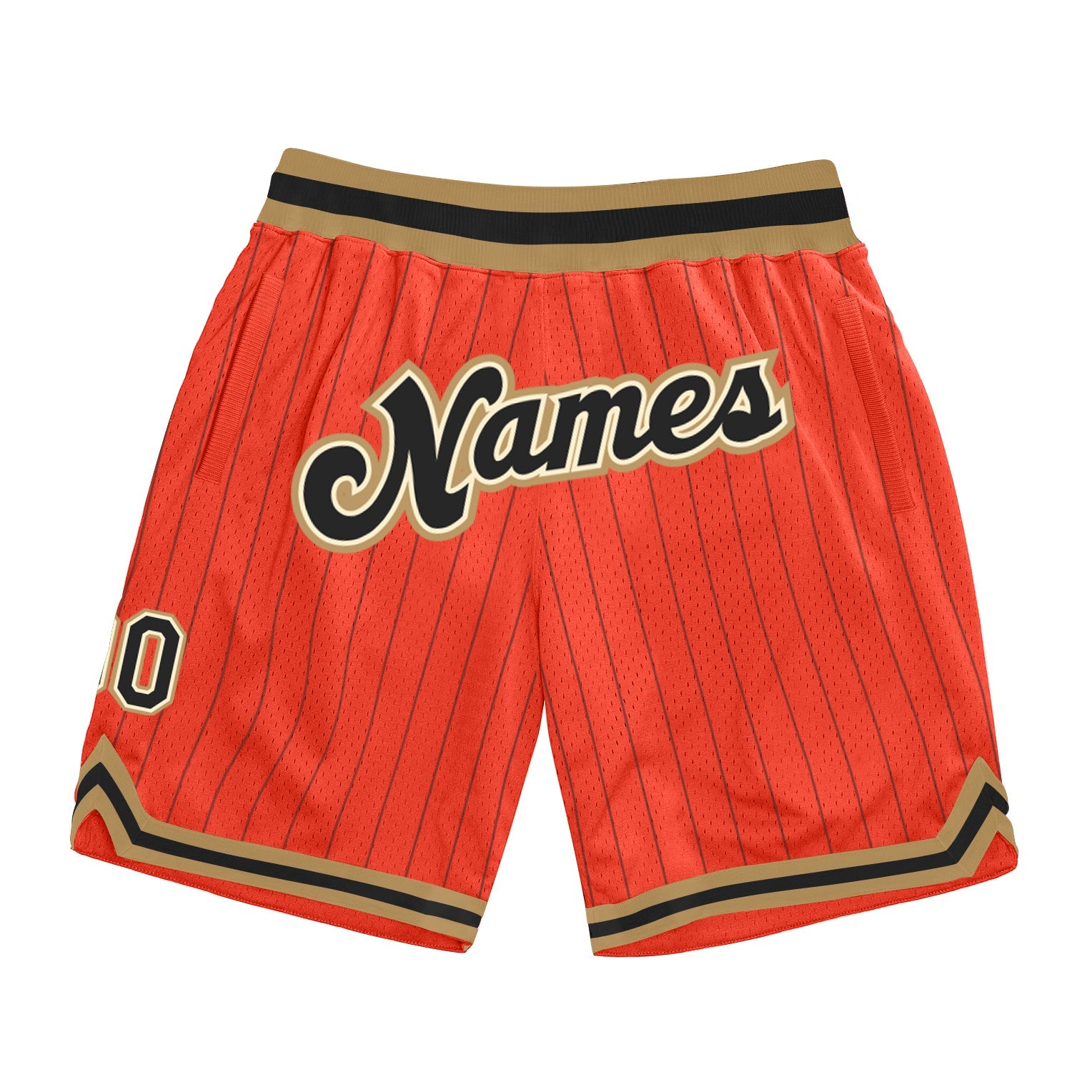 Custom Orange Black Pinstripe Black-Old Gold Authentic Basketball Shorts - Main View