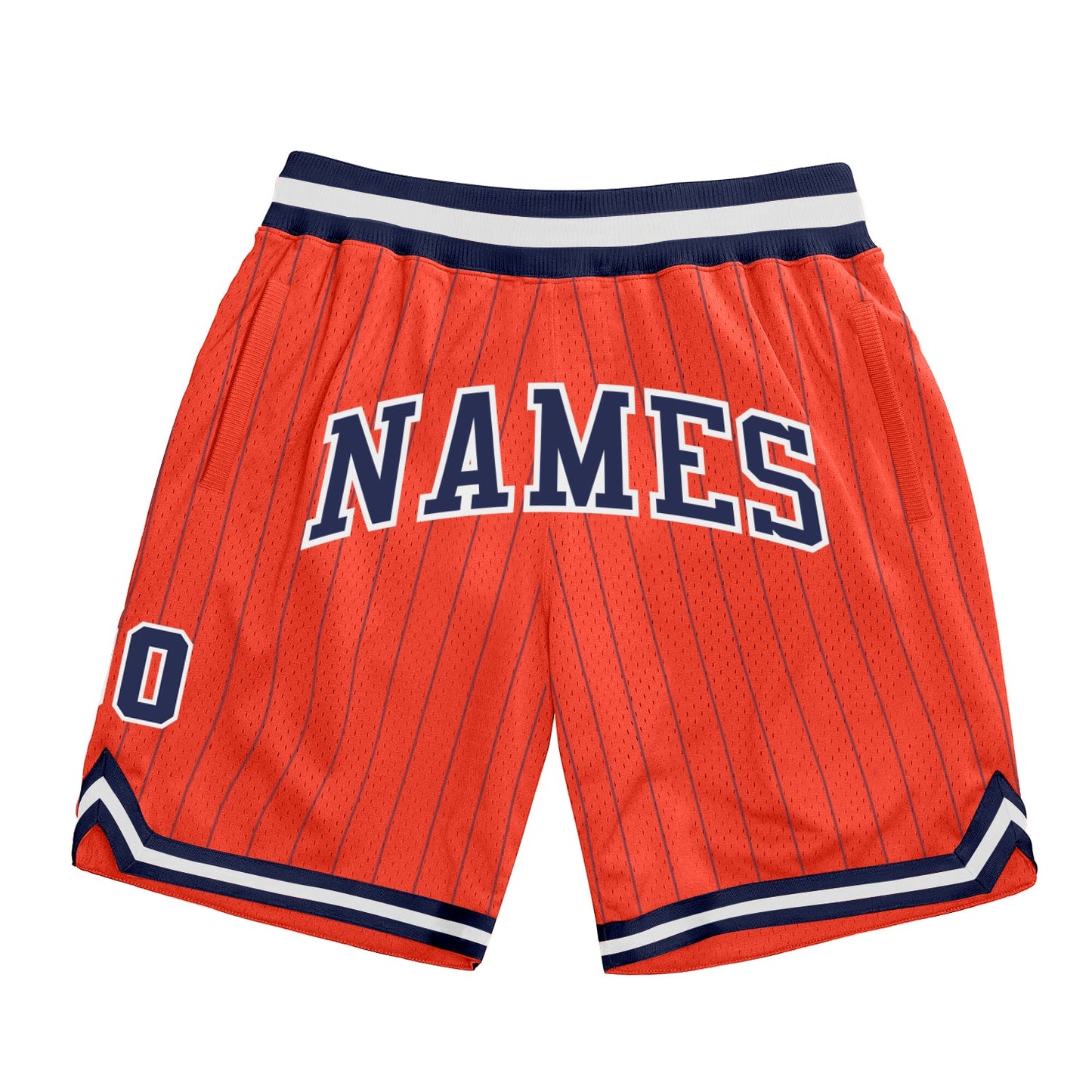 Custom Orange Navy Pinstripe Navy-White Authentic Basketball Shorts - Main View
