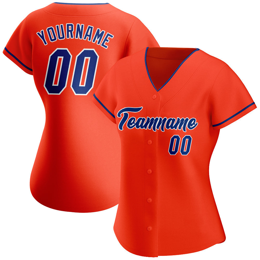 Custom Orange Royal-White Authentic Baseball Jersey view 2