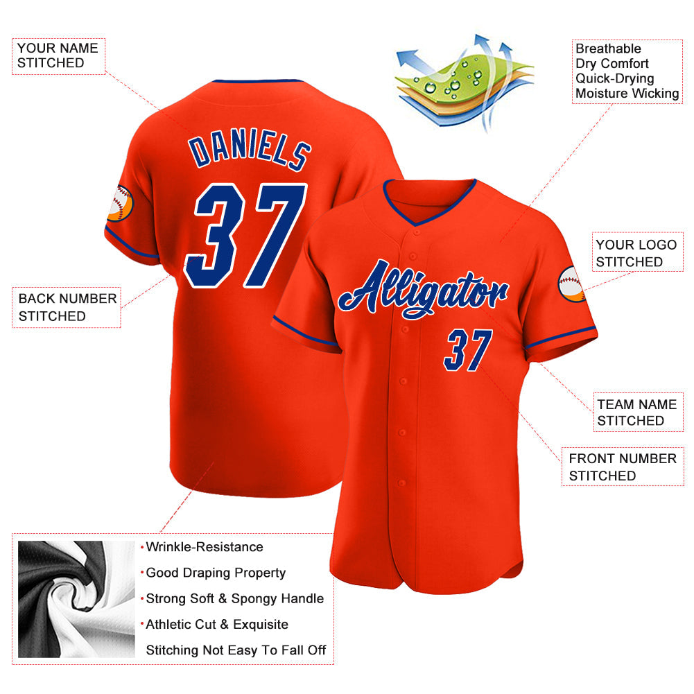 Custom Orange Royal-White Authentic Baseball Jersey view 3