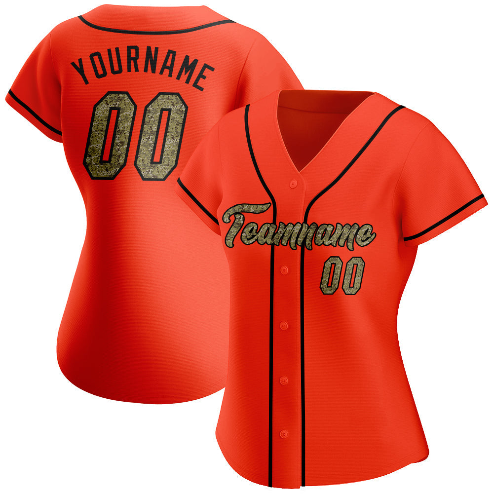 Custom Orange Camo-Black Authentic Baseball Jersey view 2