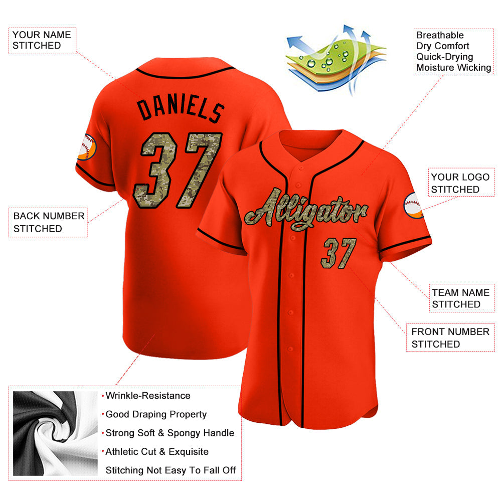 Custom Orange Camo-Black Authentic Baseball Jersey view 3