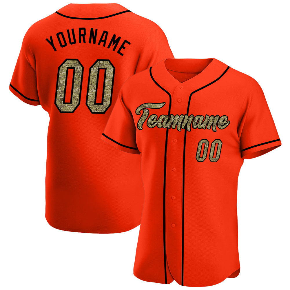 Custom Orange Camo-Black Authentic Baseball Jersey - Main View