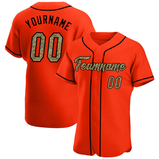 Custom Orange Camo-Black Authentic Baseball Jersey - Main View