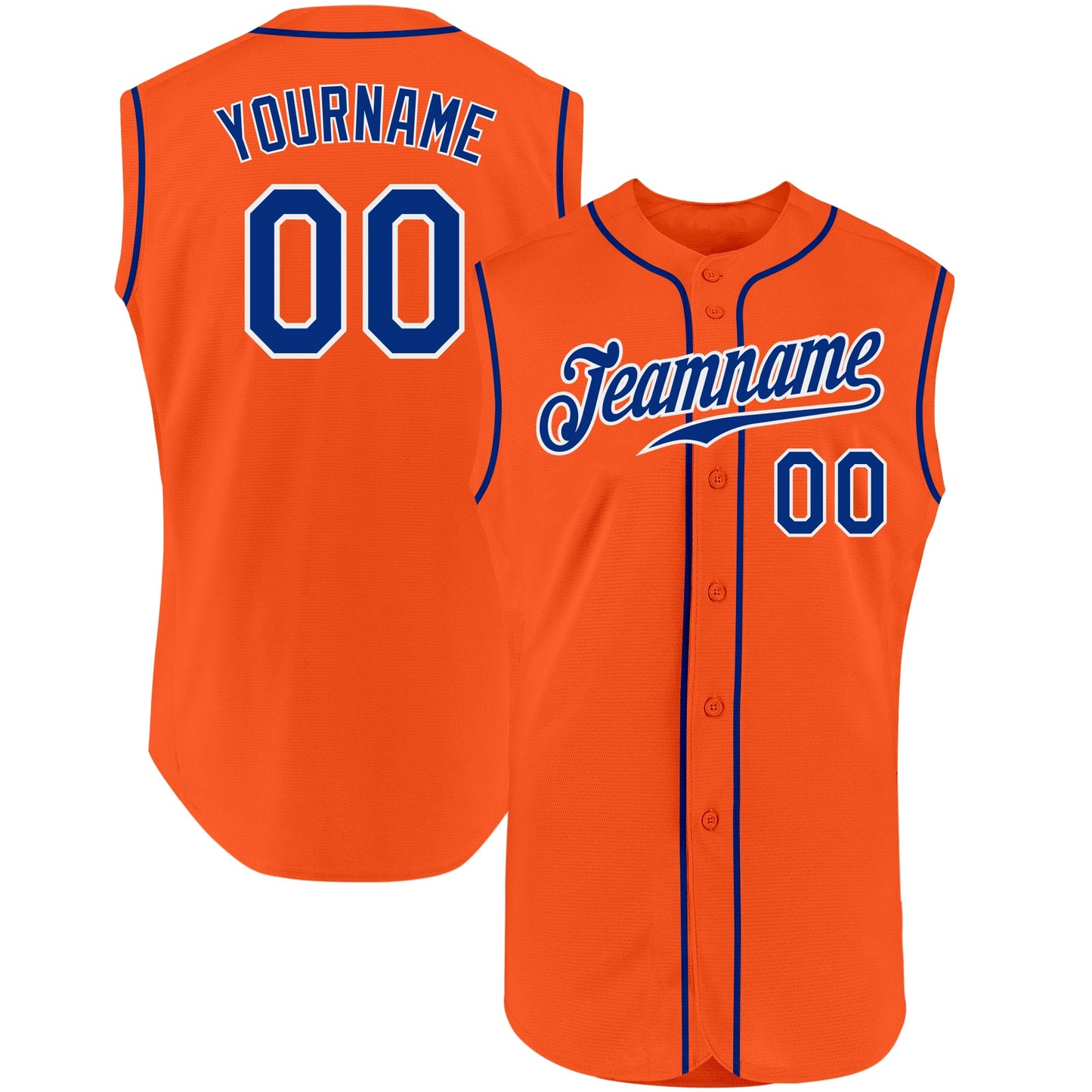Custom Orange Royal-White Authentic Sleeveless Baseball Jersey - Main View