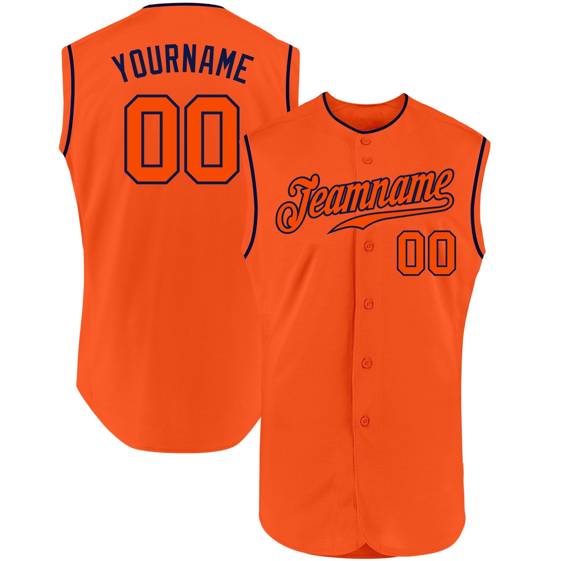 Custom Orange Orange-Navy Authentic Sleeveless Baseball Jersey - Main View