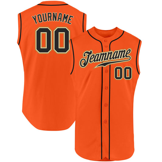 Custom Orange Black-Cream Authentic Sleeveless Baseball Jersey - Main View