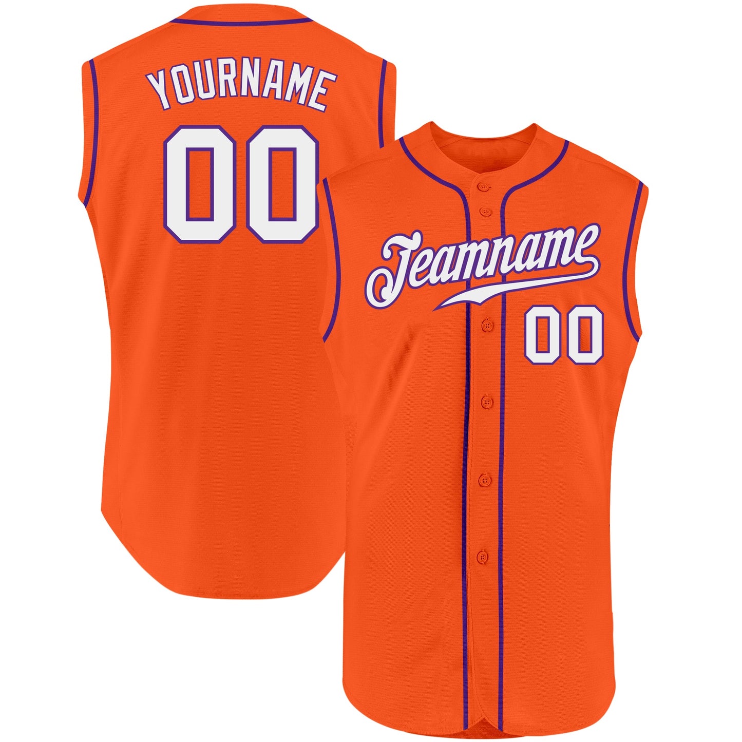Custom Orange White-Purple Authentic Sleeveless Baseball Jersey - Main View