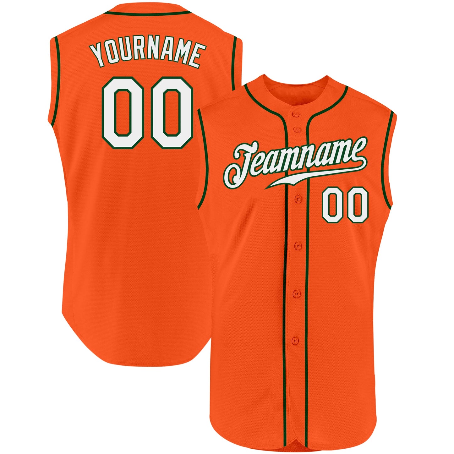 Custom Orange White-Green Authentic Sleeveless Baseball Jersey - Main View
