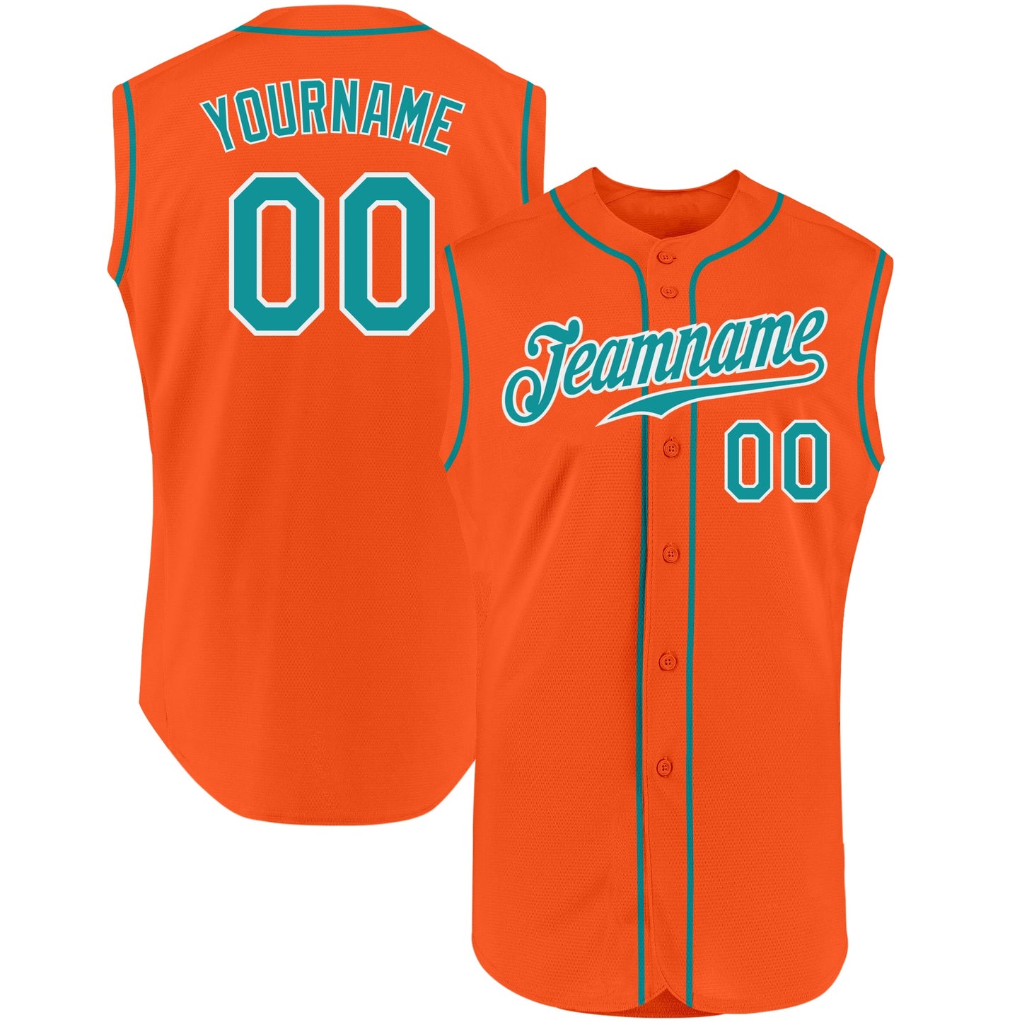 Custom Orange Teal-White Authentic Sleeveless Baseball Jersey - Main View